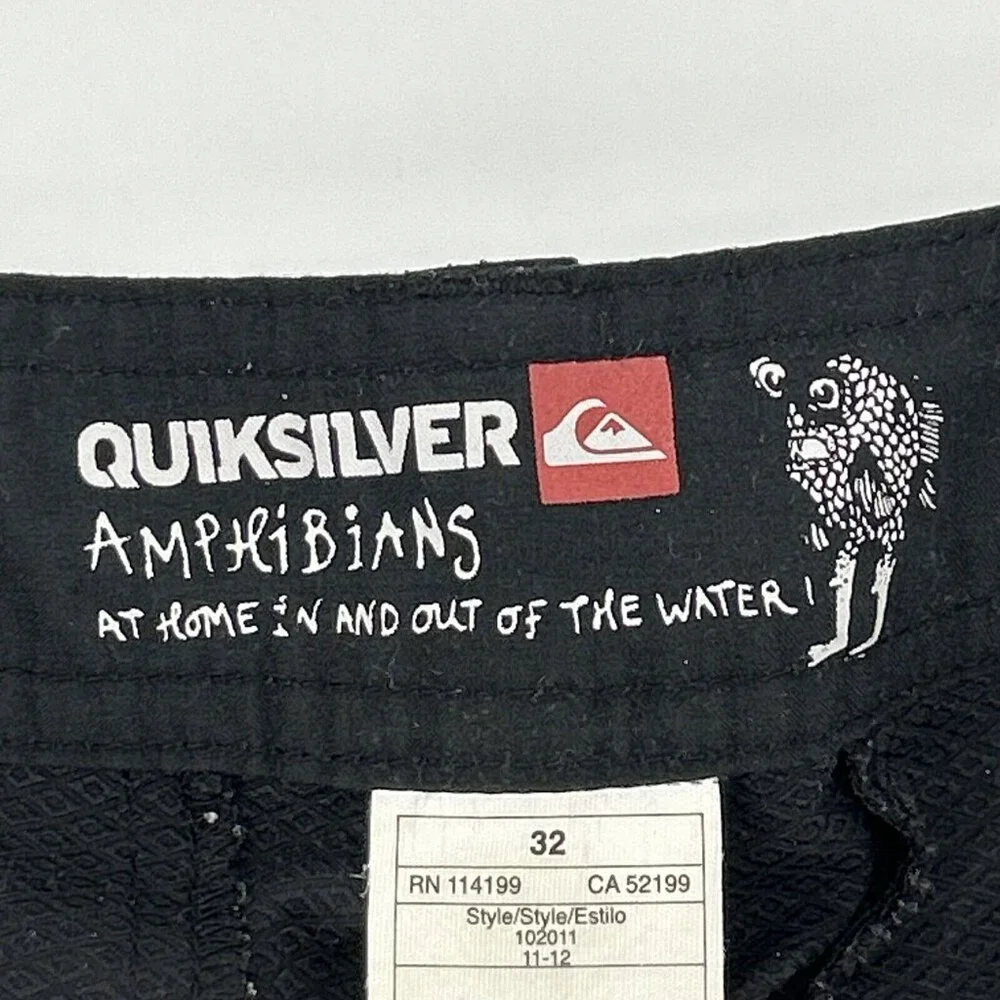 Quiksilver Board Shorts Men's 32 Black‎ Amphibians Dry Dock Flat Front 10